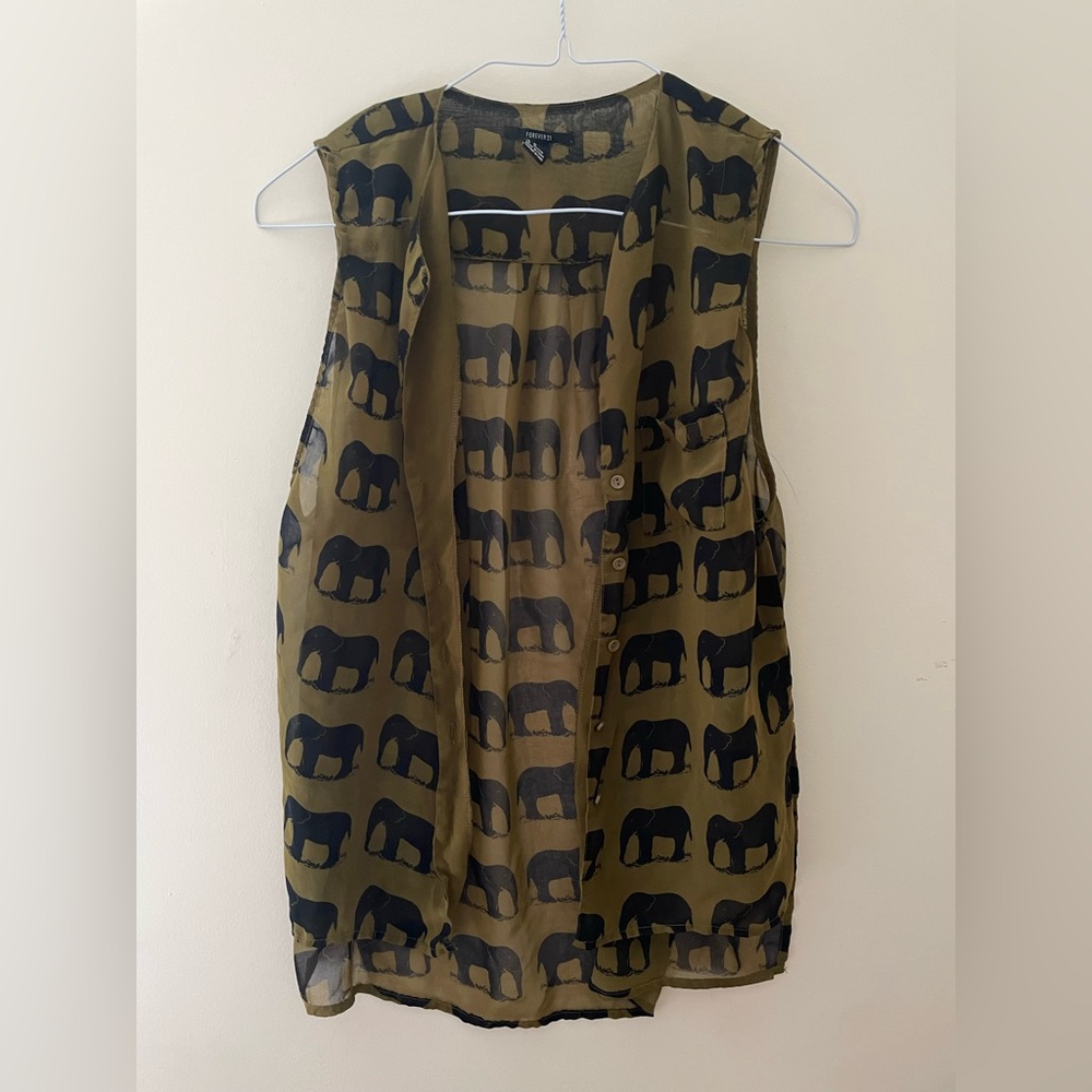 Forever 21 Olive Elephant Print Blouse